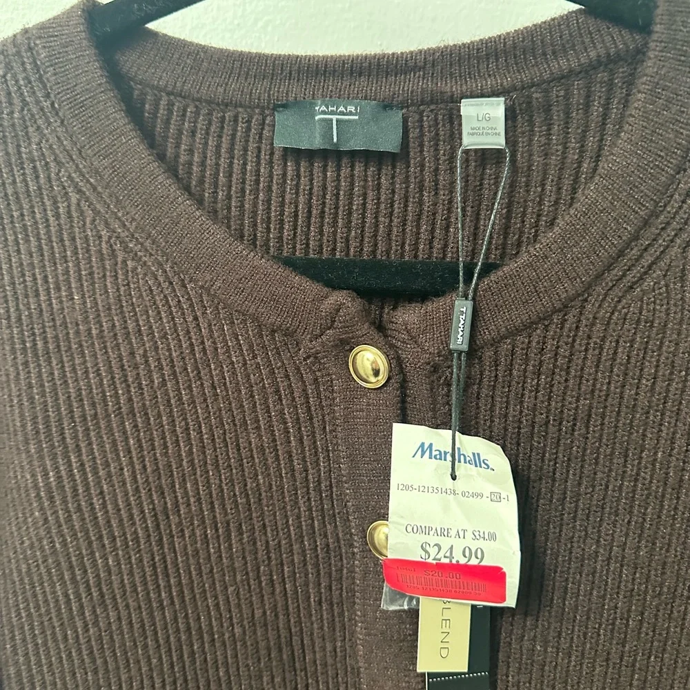 Tahari Chocolate Brown Cardigan Sweater - Picture 2 of 2